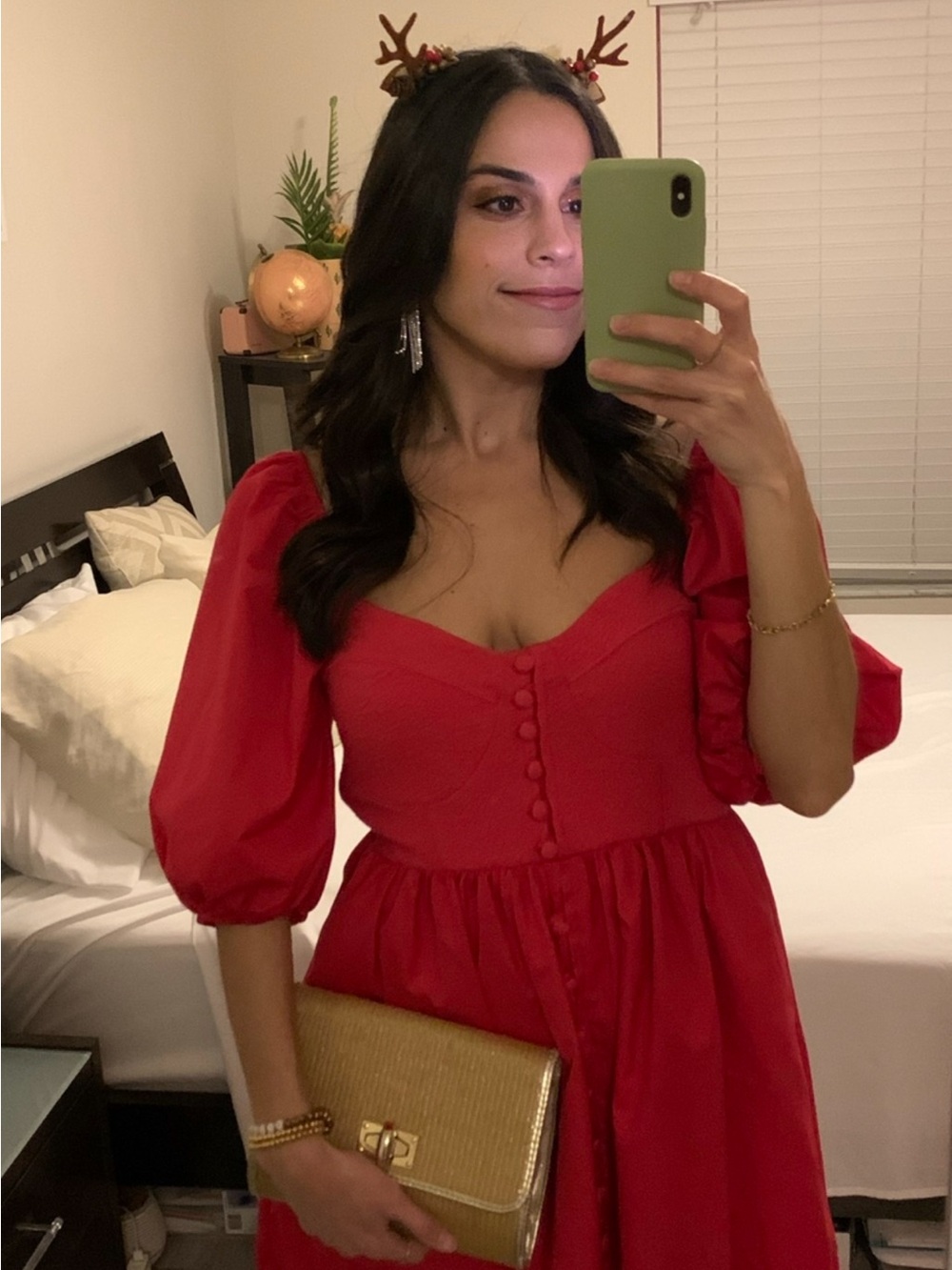 Anthropologie Red Puff Sleeve Mini Dress